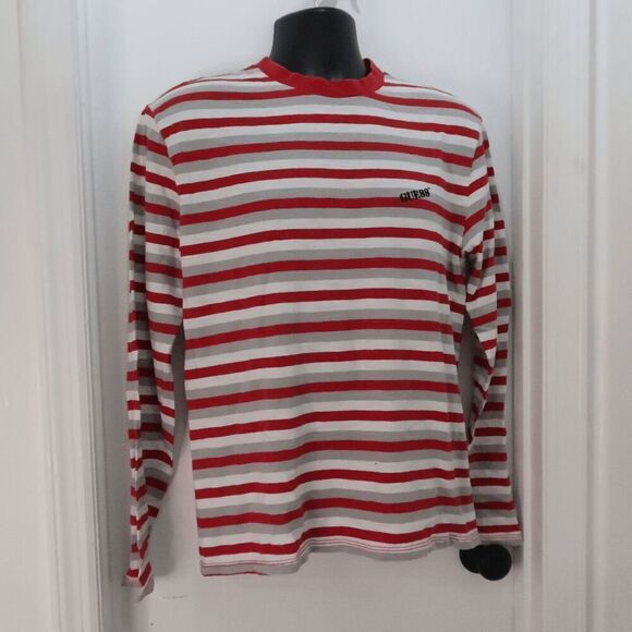 Vintage Guess Original Men's Embroidered Logo‎ Red White Stripe - Size XS - Picture 1 of 8